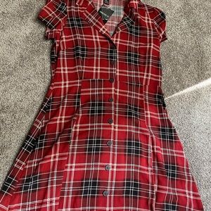 Red plaid button-up dress